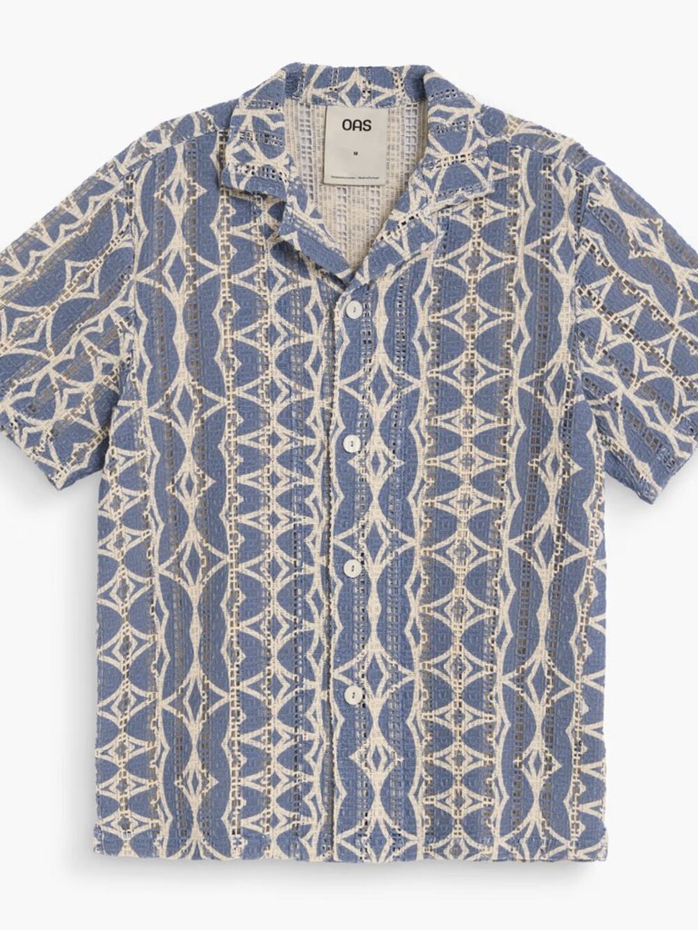 OAS Blue and White Short Sleeve Button-Down Shirt